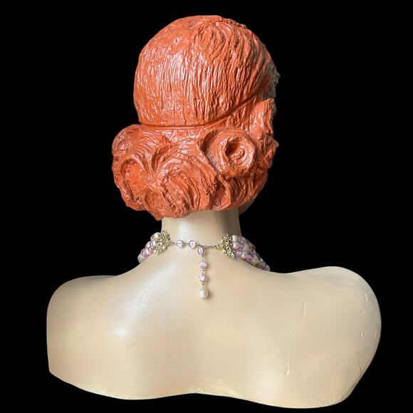 Vintage Coro Pink Necklace Multi Strand Collar MCM Crackle Glaze Signed - Picture 8 of 8